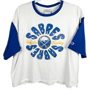 Champion Sabres Buffalo Hockey NHL Cropped Short Sleeve Graphic Tee Size XL